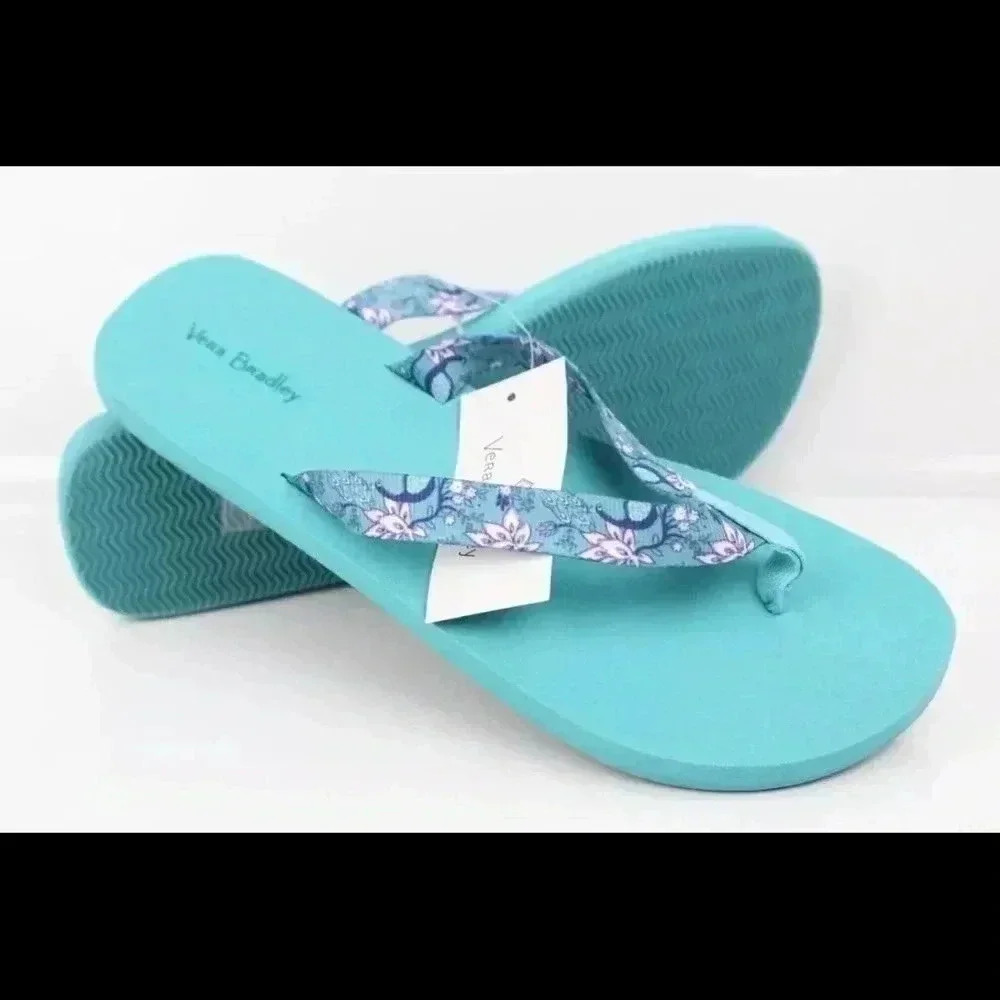 Vera Bradley Women Webbing Strap Flip Flop Sandals Peacock Garden NWT colorful